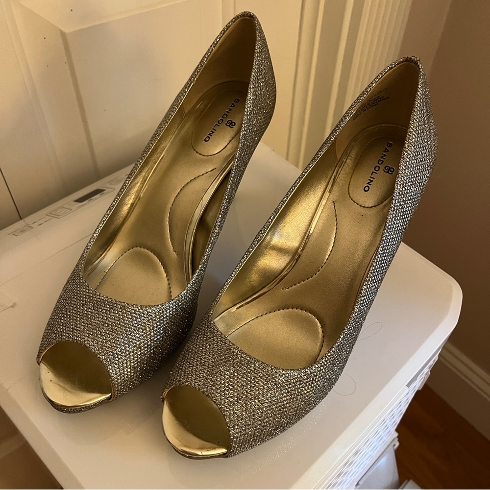 Bandolino Glittering Gold Peep-Toe Heels